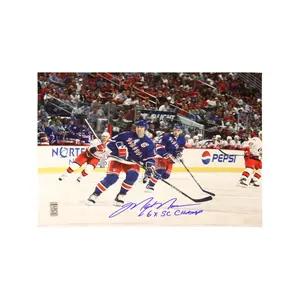 Mark Messier Autographed New York Rangers Skating vs. Carolina 8x10 Photograph w/ "6x SC Champ" Inscription (CX Auth)