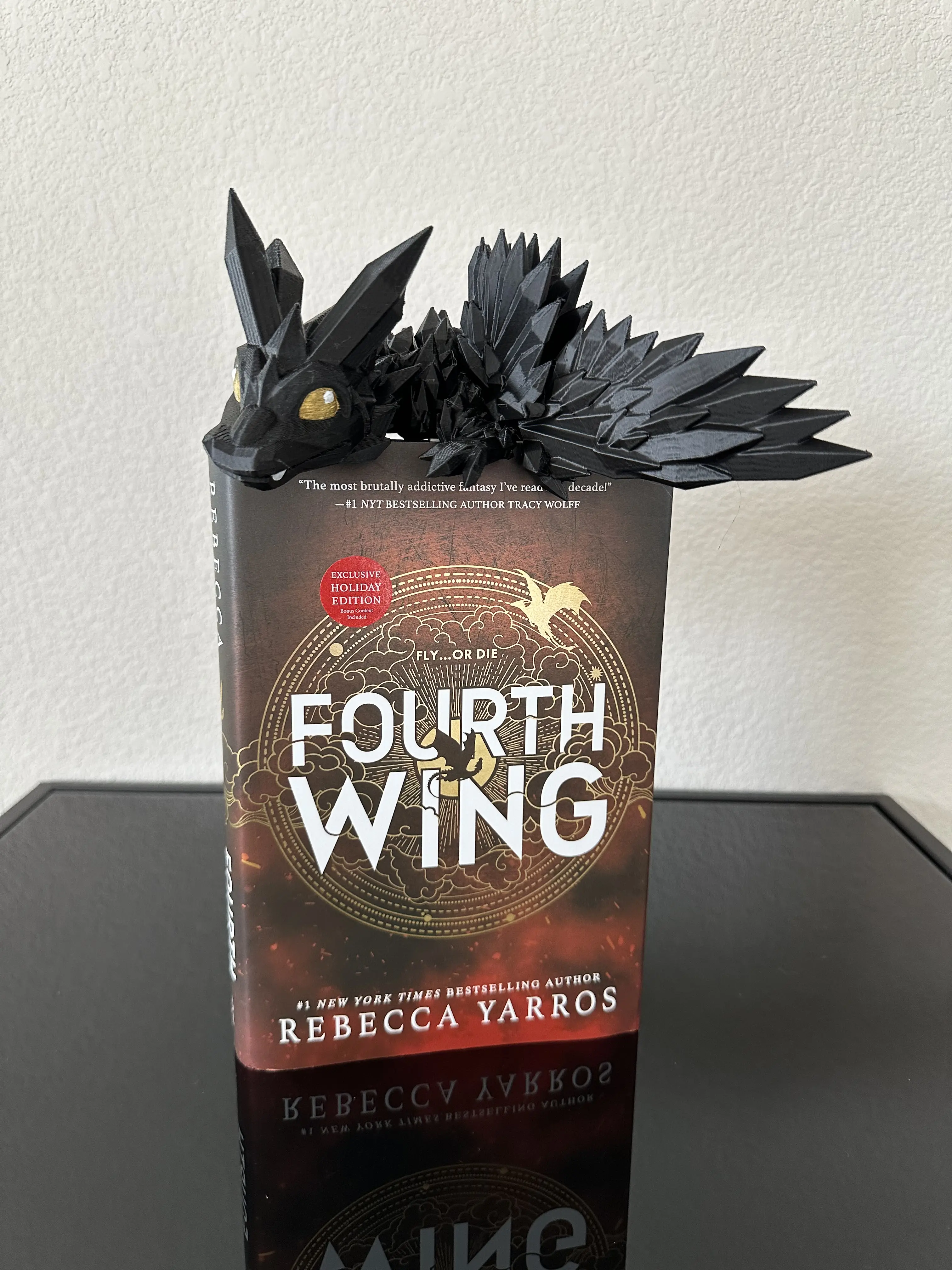 3D Printed Black Dragon | Articulating Black Crystal Dragon | Bookshelf Decor