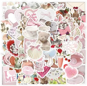 100PCS Coquette Stickers,Pink Coquette Aesthetic Stickers Decal,Vinyl Waterproof Stickers for Water Bottles Laptop Computer Phone Guitar