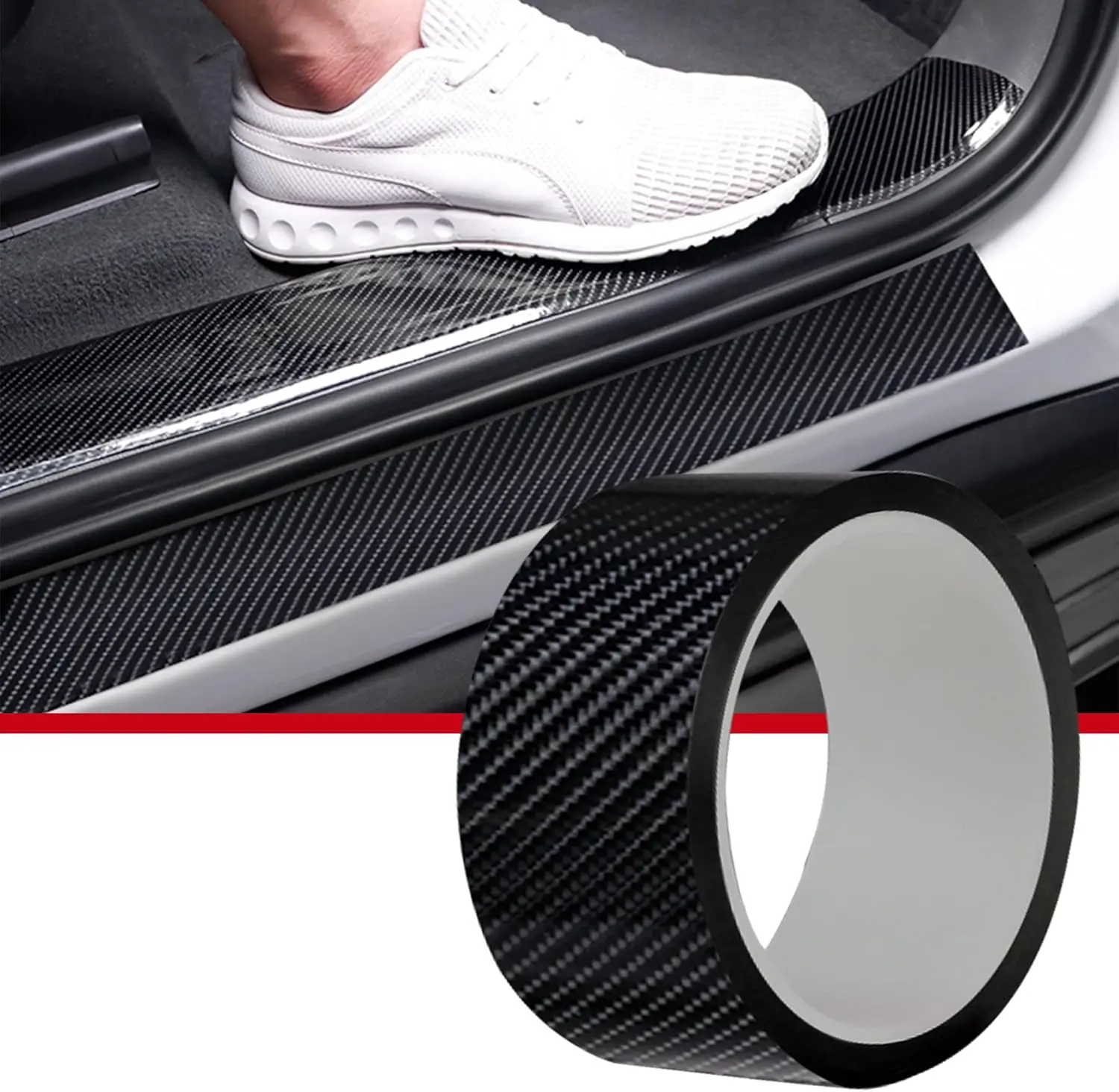Universal Car Door Edge Protector - 5D Gloss Black Carbon Fiber Synthetic Vinyl Wrap Film for Trunk, Interior, Dashboard (33ft x 2.7in, Anti-Scratch Protection), 33 Feet