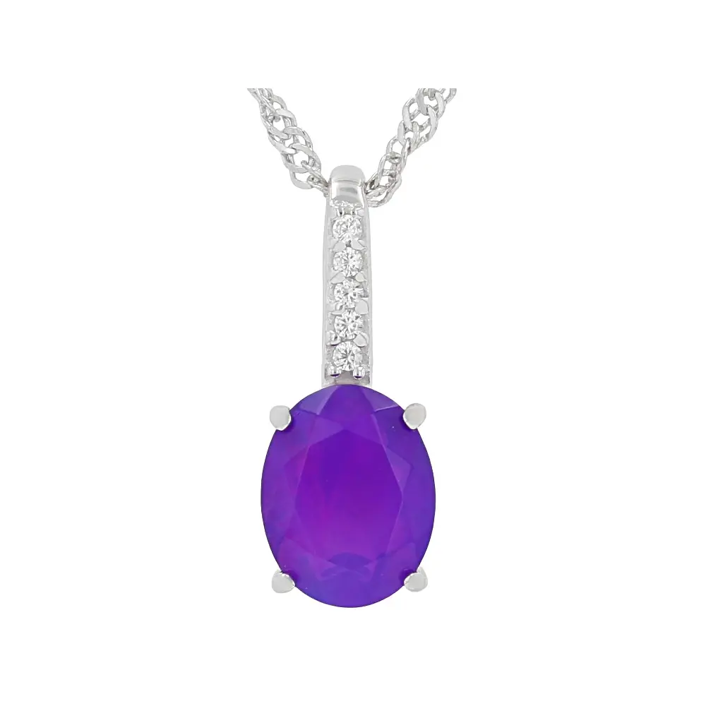JTV Purple Ethiopian Opal Rhodium Over Sterling Silver Pendant With Chain 0.96ctw