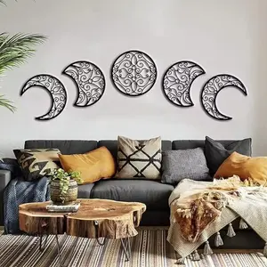 Moon Phase Pattern Wall Decor, 5 Counts/set Boho Style Wall Art, Interior Design Wall Hanging Decor for Home Living Room Bedroom, Ornaments, Modern Home Decor