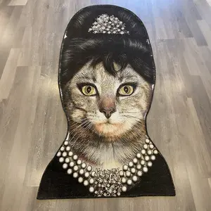 Funny Cat Pattern Carpet, Plush Animal Print Rug for Living Room Bedroom Decoration, Foldable Irregular Shape Mat