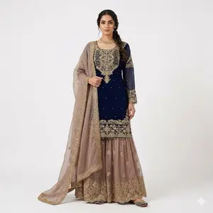 Indian Gharara for Women - Green and Gold Outfit with Long Sleeves and Dupatta, Casual Women's Wear - Womenswear
