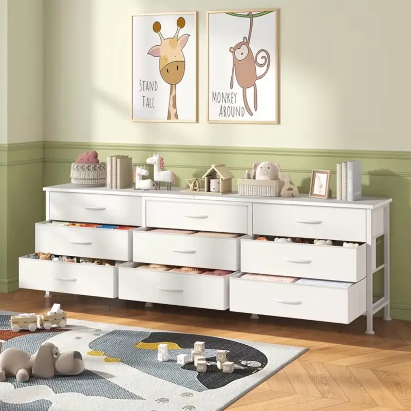Black Farmhouse TV Stand - 12-Drawer Media Console with Storage, Metal Frame & Adjustable Ft, Entertainment Center for Up to 80 in TVs (Suitable for Bedroom & Living Room)