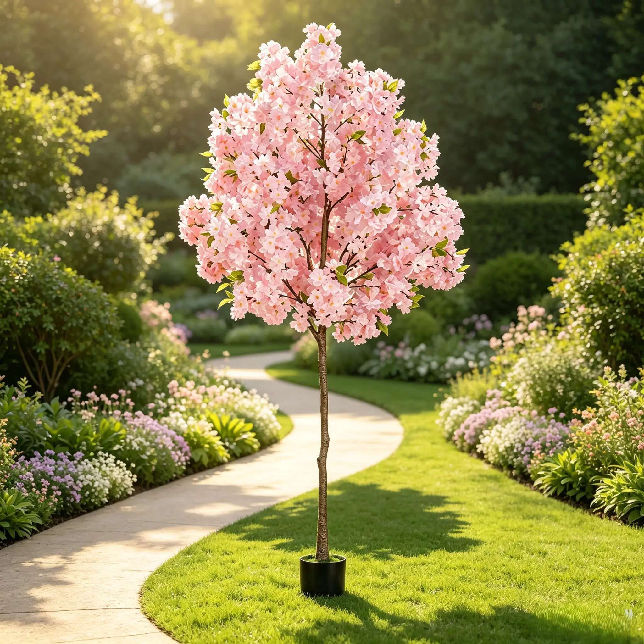 Artificial Cherry Blossom Tree, Fake Plants Indoor Decor, Faux Pink Sakura Flowers for Living Room Home House Entryway Bedroom Office Inside Decorations, 5FT