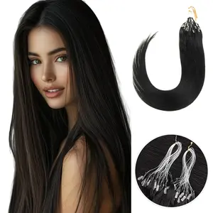 Straight Human Hair Extensions for Women Fishing Line Hair Extension Micro Loop Invisible Natural Hair for Women Easy Install At Home Machine Remy