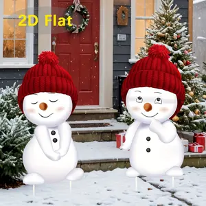 2D flat 2-piece outdoor Christmas snowman yard sign post - plastic snowman yard decoration, easy to install on the ground, suitable for garden, lawn, entrance, courtyard, Christmas yard decoration, large Christmas decoration, Christmas garden decoration