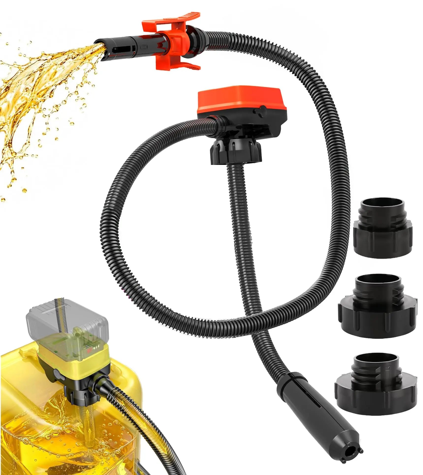 Cordless Fuel Transfer Pump Compatible with DeWalt 20V & Milwaukee 18V Batteries, （Battery NOT Included）, 3.2 GPM Portable Electric Gas Can Pump with 51'' Hose & 3 Adapters for Diesel Gasoline Oil Water 002