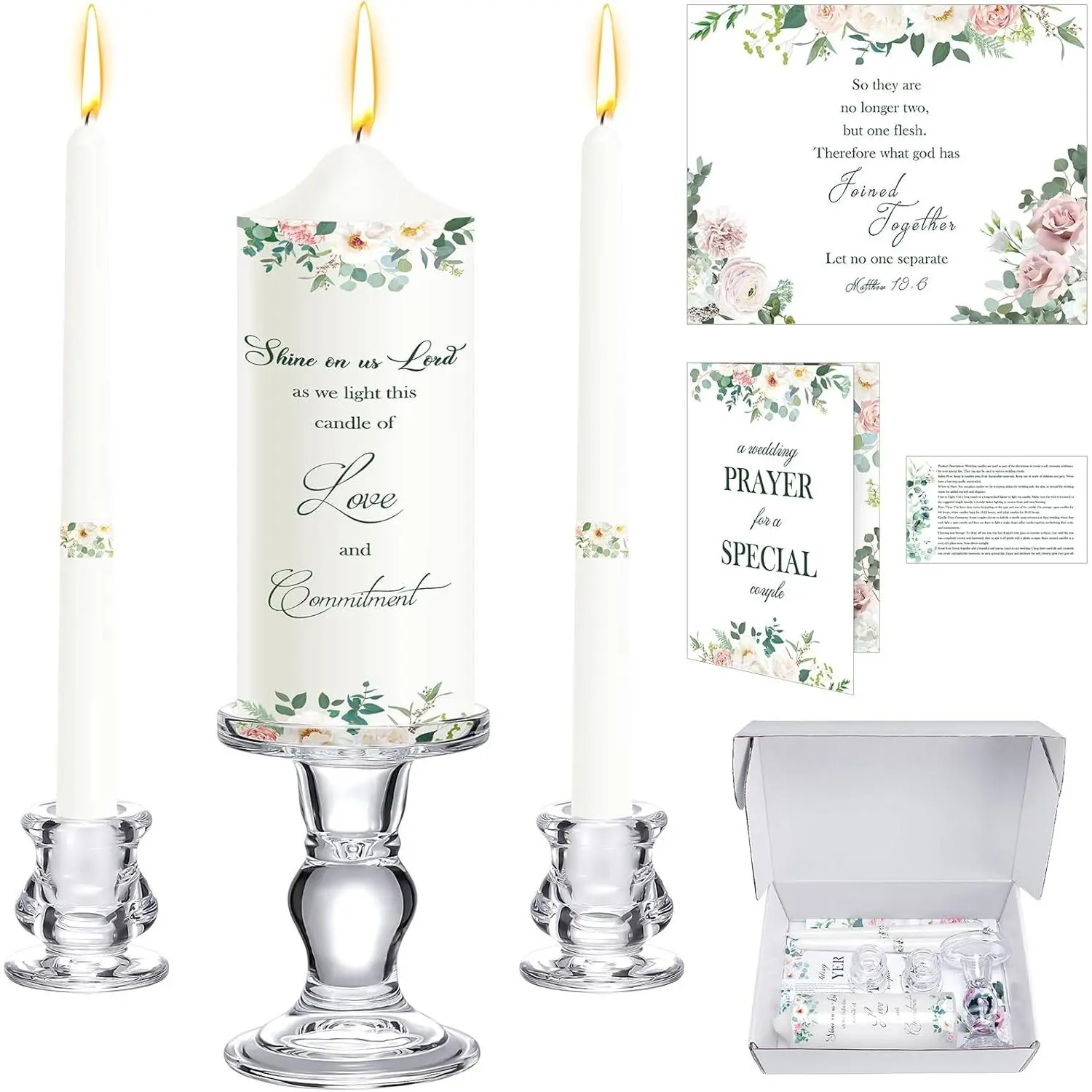 3 Pack Unity Candles with Glass Holder for Wedding Ceremony Unity Taper Candles Religious Ceremony Accessories Marriage Decor for Newly Couple Anniversary Church Events Gifts