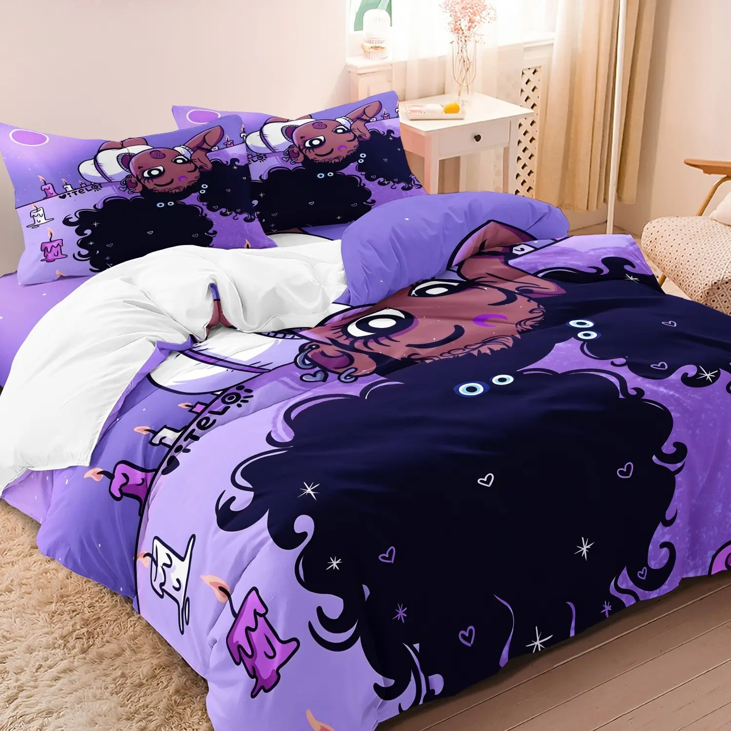 3 Counts/set Cartoon Princess Pattern Duvet Cover Set, Including 1 Count Duvet Cover & 2 Counts Pillowcases without Filler, Soft Comfortable Theme Bedding Set for Bedroom Dormitory Hotel, Decorative Duvet Cover