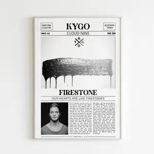 Kygo Retro Newspaper Print / Firestone Poster No Frame / Lyrics Print / Cloud Nine Poster / Kygo Merch / Music Gift / Fans Gift