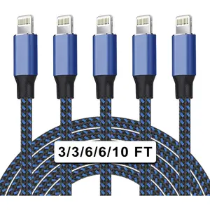 5Pack(3/3/6/6/10 FT)[Apple MFi Certified] iPhone Charger Long Lightning Cable Fast Charging High Speed Data Sync USB Cable Compatible iPhone 13/12/11 Pro Max/XS MAX/XR/XS/X/8/7/Plus/6S iPad AirPods