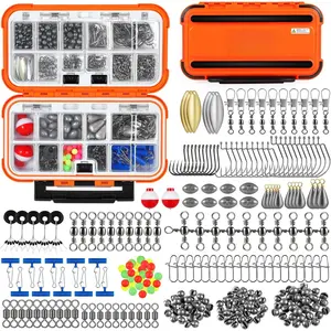 253/387pcs Fishing Gear Accessories Kit, Fishing Tackle Box with Tackle Included, Fishing Hooks, Fishing Weights Sinkers, Spinner Blade, Fishing Equipment for Bass Trout Bluegill Crappie