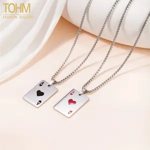 Stainless Steel Red Heart A Square Pendant Necklace