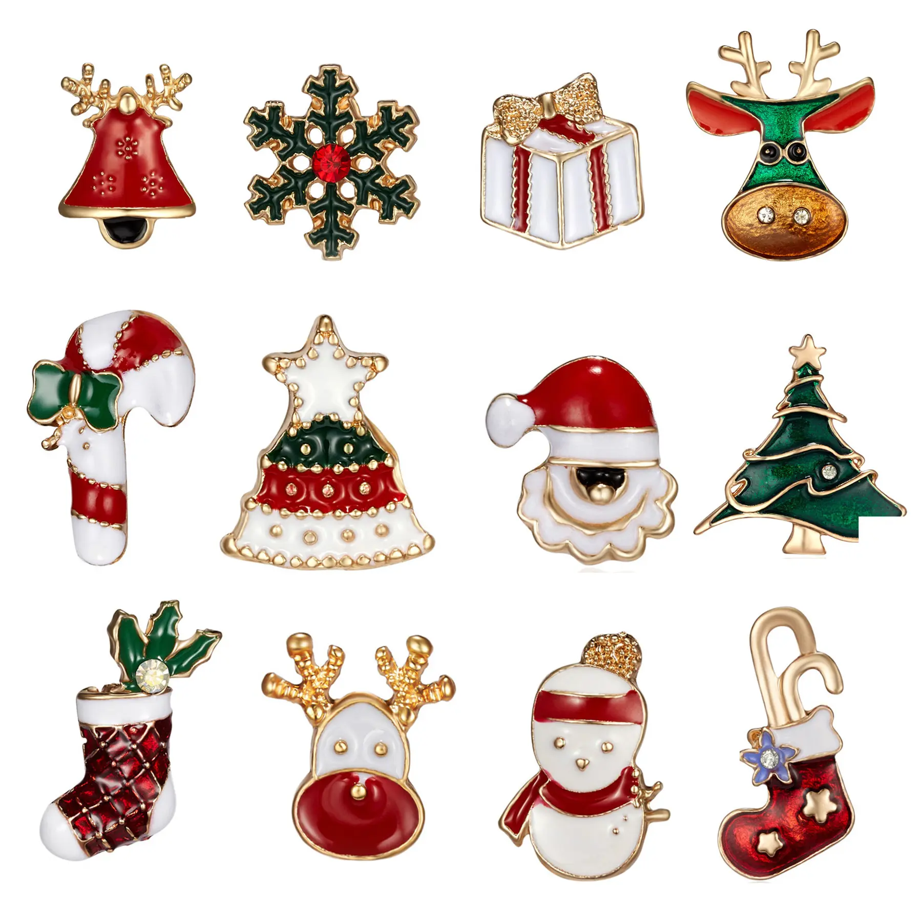 OIDEA 12-Piece Enamel Pin Set, Casual Brooches with Vibrant Christmas Motifs and Rhinestone Accents, Mini 0.78"(2cm) Holiday Gifts, 1.39 Oz