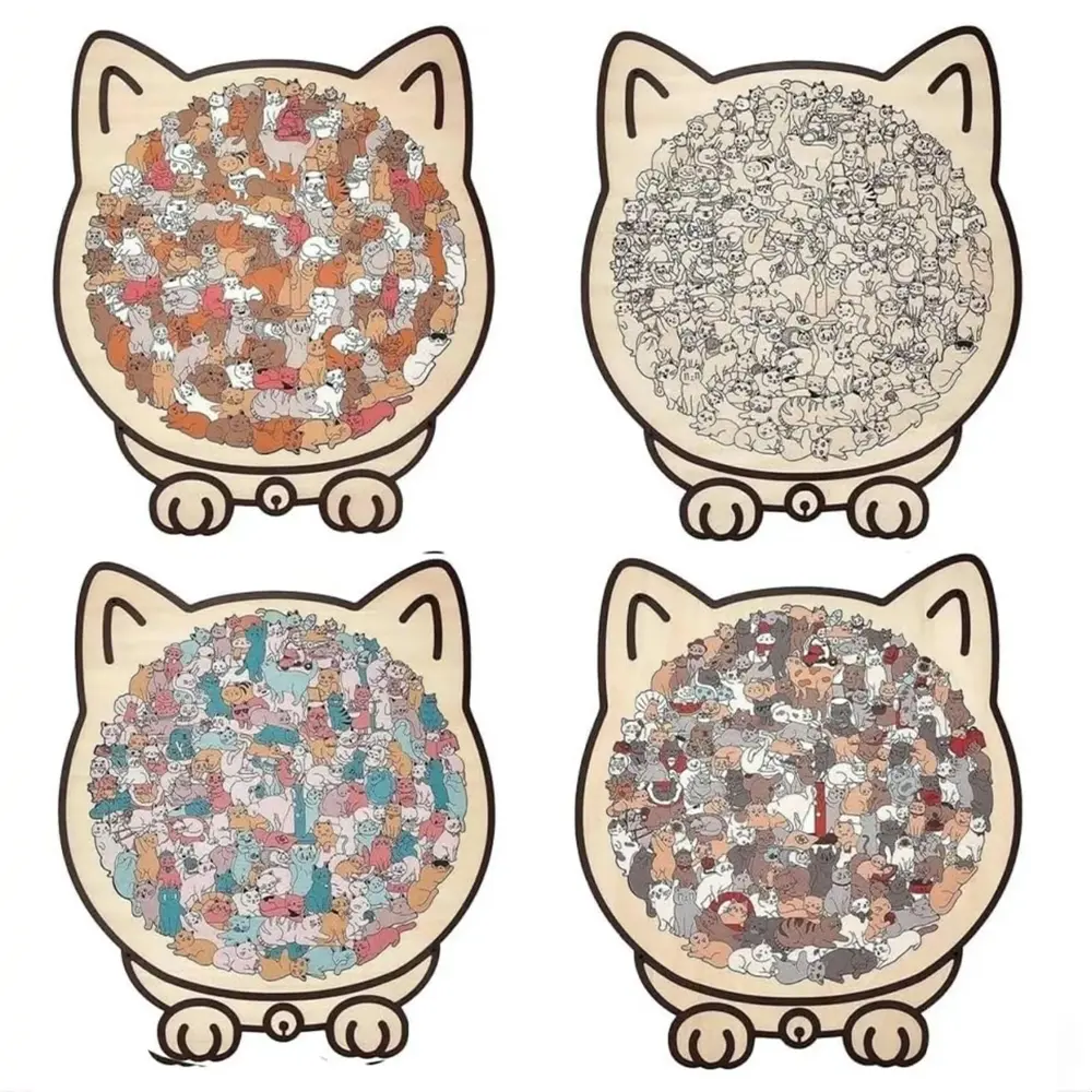135-Piece Cat-Shaped Macaron Border Wooden Puzzle High-Difficulty Irregular Stress-Relief Toy Desktop Decor Ideal Birthday & Holiday Gift for Cat Lovers