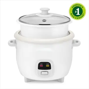 6-Cup Rice Cooker & Food Steamer with Bonded Granite® Nonstick Ceramic & Pop-Up Steam Tray - White