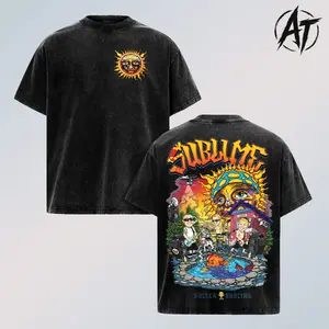 Sublime Vintage Acid Washed Oversized Graphic Tee, Ska Punk Reggae Rock Band Streetwear Shirt, Retro 90s Music Collage Back Print T Shirt, Heavyweight Cotton Double Sided Unisex Tee, Faded Wash Summer Vibes Y2K Grunge Aesthetic Gift for Sublime Fans
