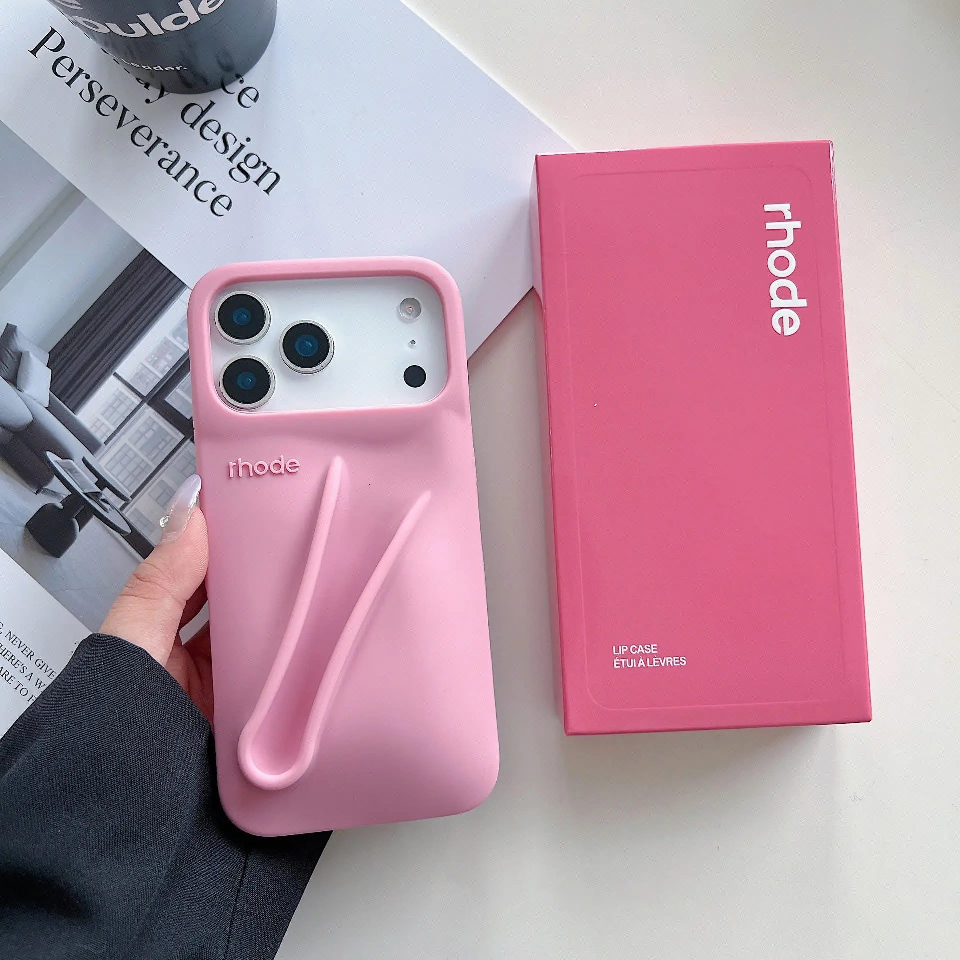 Rhode Pink Silicone Phone Case with Peptide Lip Tint Gift Set