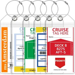 5 Pack Cruise Luggage Tag Holders for Carnival, Ncl, Princess, Msc, Clear Waterproof Tags with Zip Seal, Essential Cruise Accessories