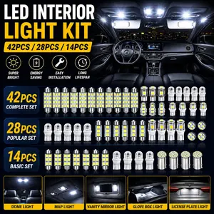 Car LED Lights Set, 42/28/14 Pieces, 31mm 36mm 41mm Bulbs, Interior Reading Light Kit, Aluminum Enclosure, LED Type, Car Interior Lighting