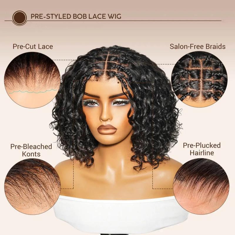 Flash Sales Boho Braided Deep Curly 5x5 Closure Lace With Braided Bob Human Hair Wigs Curly Deep Wave Glueless Pre Cut Plucked Lace Short Wig Ready To Go Ombre Brown Highlight
