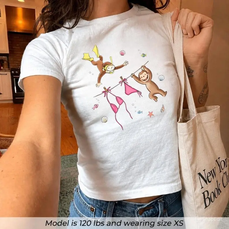 funny monkey Vintage y2k Inspired Baby Tee, Pinterest, 90s style Sweater, comics, soft girl