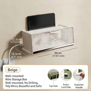 Router Storage Box, WiFi Wireless TV Set-Top Box Power Strip Organizer, No Drilling Wall-Mounted Socket Holder, Space-Saving Shelf