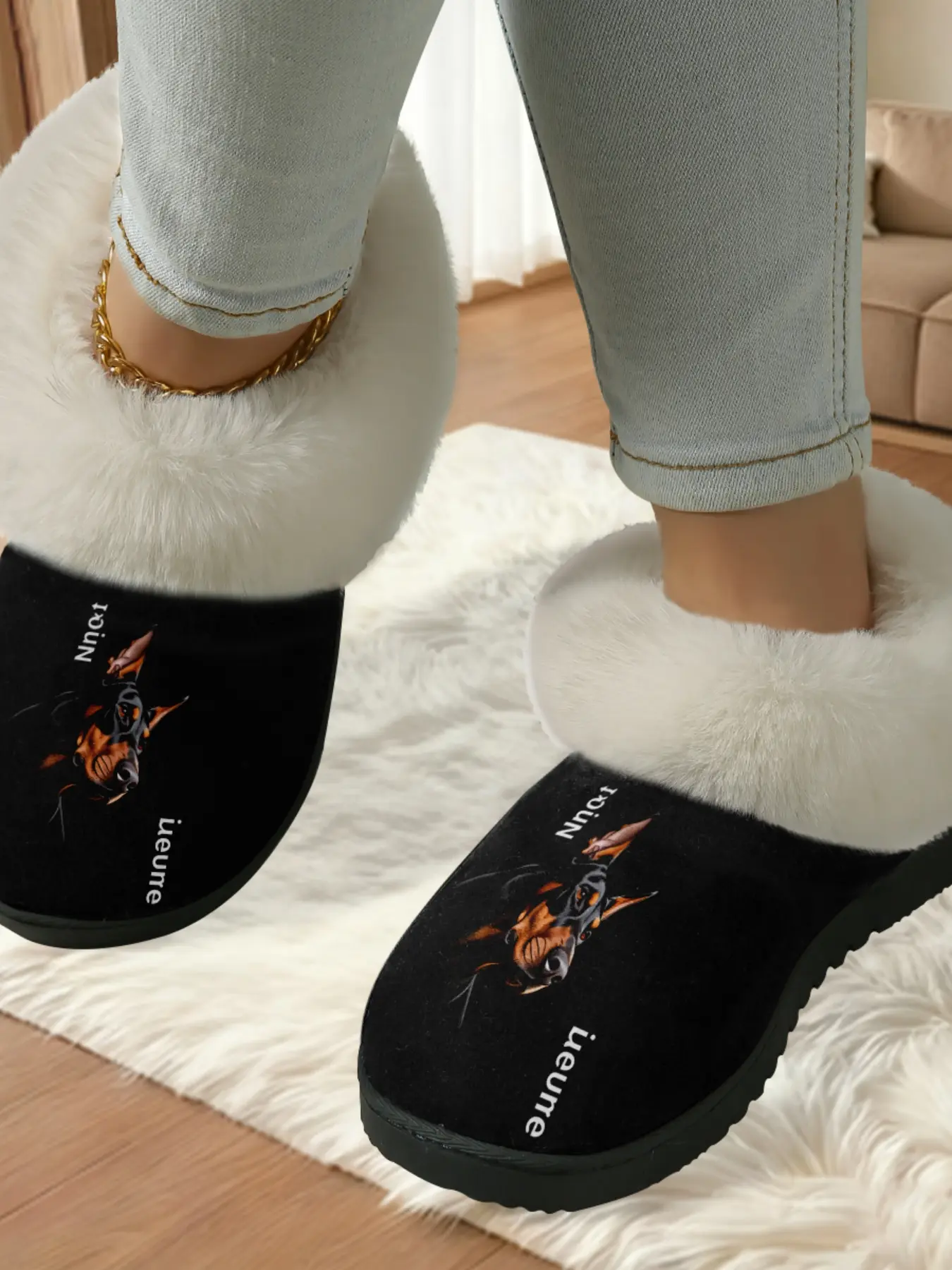 Cool Dobby Printed Cotton Slippers, Casual Style, Fuzzy Lined Anti-Slip Thick Sole, Home Use Men Women Fall Winter Warm Shoes
