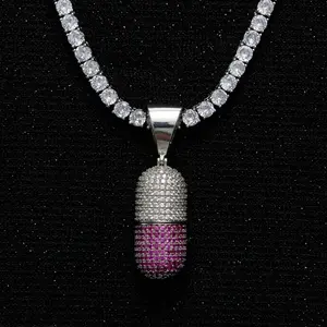 [ICE HUE] Unisex 18K Gold Vacuum Plated Copper Colorful Pill Capsule Pendant with 5A+ Sri Lanka Zircon Necklace - Miami, Italy, Mexico & Micro Inspired Luxury Costume Jewelry for Daily Wear, Gift Idea (Classic, Hip Hop, Simple, Sporty Styles), Unisex Jewe