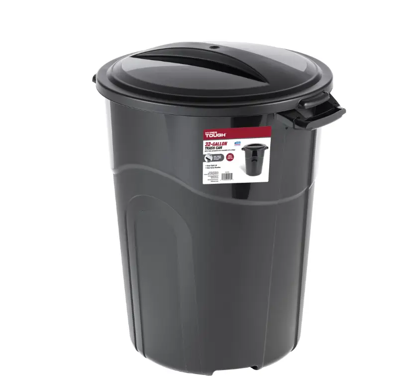 Hyper Tough 32 Gal Injection-Molded Plastic Trash Can with Click-Lock Lid, Outdoor Waste & Recycling Bin for Home Care Use