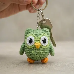 Handmade Green Owl Crochet Keychain | Funny Language Mascot Amigurumi | Passive Aggressive Bird Bag Charm