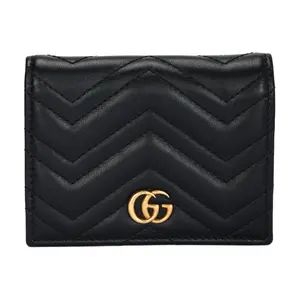 Gucci GG Marmont Distressed Leather Wallet with Zip Compartment for Women, Quilted Black