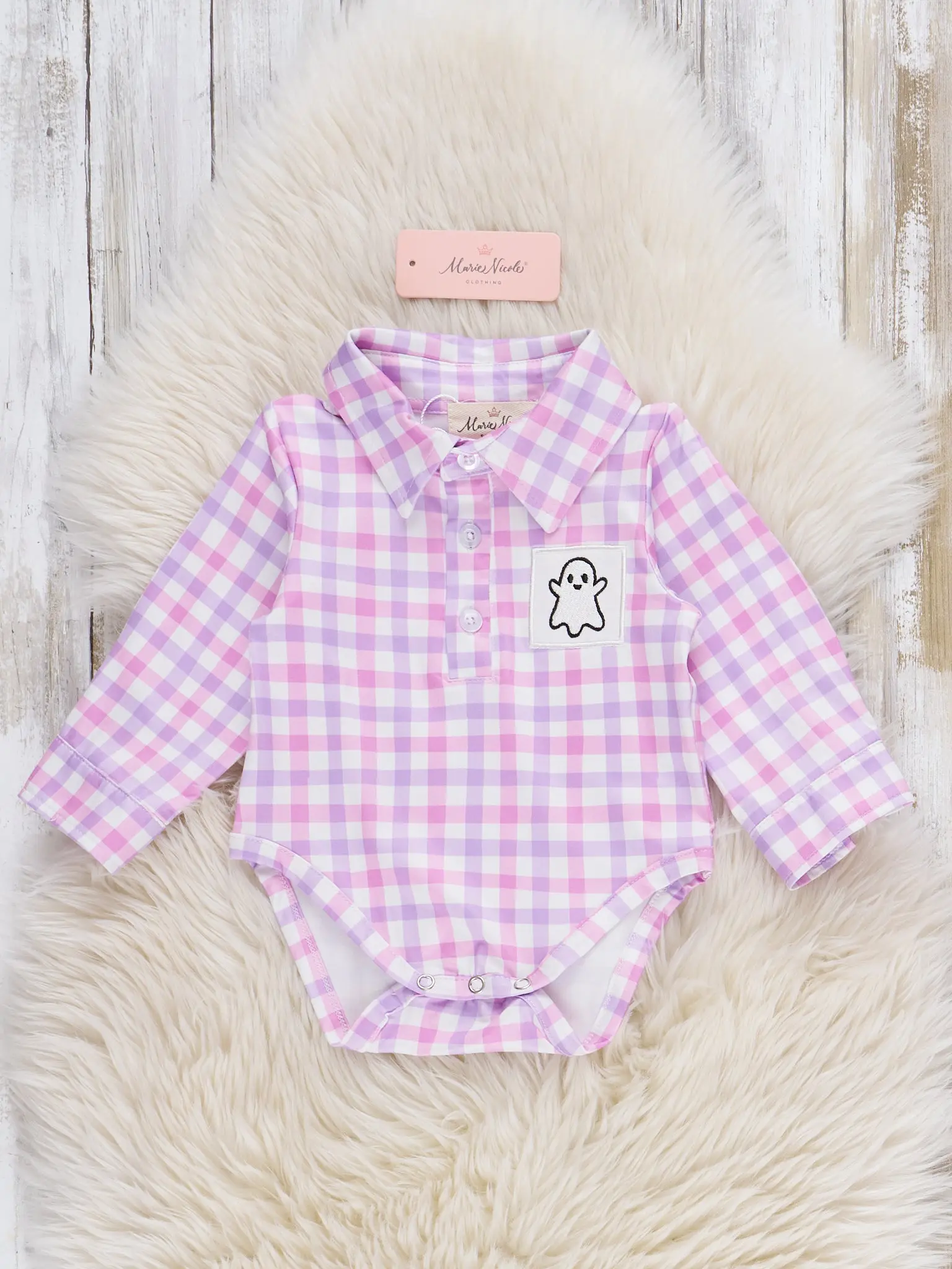 Ghostly Greetings Smocked Plaid Onesie