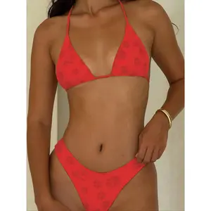 Women's Halter Triangle Bikini Set, High Stretch Casual Fashion Tie Back Backless Swim Top & Swim Bottom for Beach Holiday Vacation, Ladies Swimsuit for All Seasons, Bathing Suit Bikini, Floral Print Bikinis
