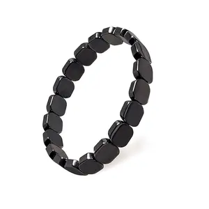 Men's Hematite Bracelet, Elastic Stone Handmade Jewelry, Unisex Fashion Accessory, Perfect for Daily Wear, Adjustable Bracelet