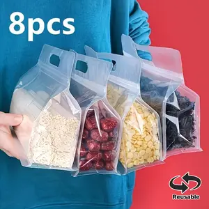 8pcs Extra-Large Reusable Storage Bags with Handles - Leakproof, Freezer-Safe for Nuts, Cereal, Fruit - Ideal for Travel & Everyday Organization