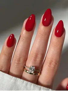 30PCS Almond Dark Red Press-On Nails – Minimalist Vintage False Nail Set