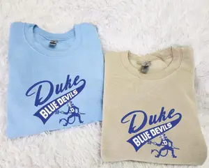 Duke Blue Embroidered Sweatshirt, Duke Blue Devil Hoodie, Basketball Embroidery Sweater, University Outfits Gifts