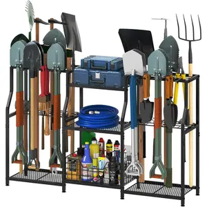 Garden Tool Organizer, Heavy Duty Yard Tool Tower Rack for Garage Organization and Storage, 3 Tier Utility Garden Tool Rack with hooks for Garden/Shed/Garage/Yard/Basement/Lawn