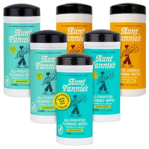 Aunt Fannie's Natural Cleaning Wipes Variety Pack for Household & Kitchen Cleaning, 35 Count Each, Pack of 6: Includes Wood, Lemon, and Eucalyptus Scented Wipes