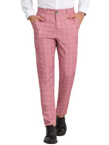 INSPIRE CHIC Men's Dress Plaid Pants Flat Front Printed Business Check Trousers