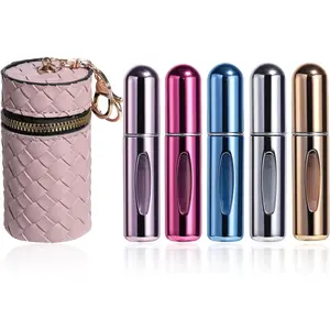 5 Pack Mini Refillable Perfume Atomizer Bottles, Portable Travel Size Spray Containers with Carry Bag for Fragrance and Liquid Storage