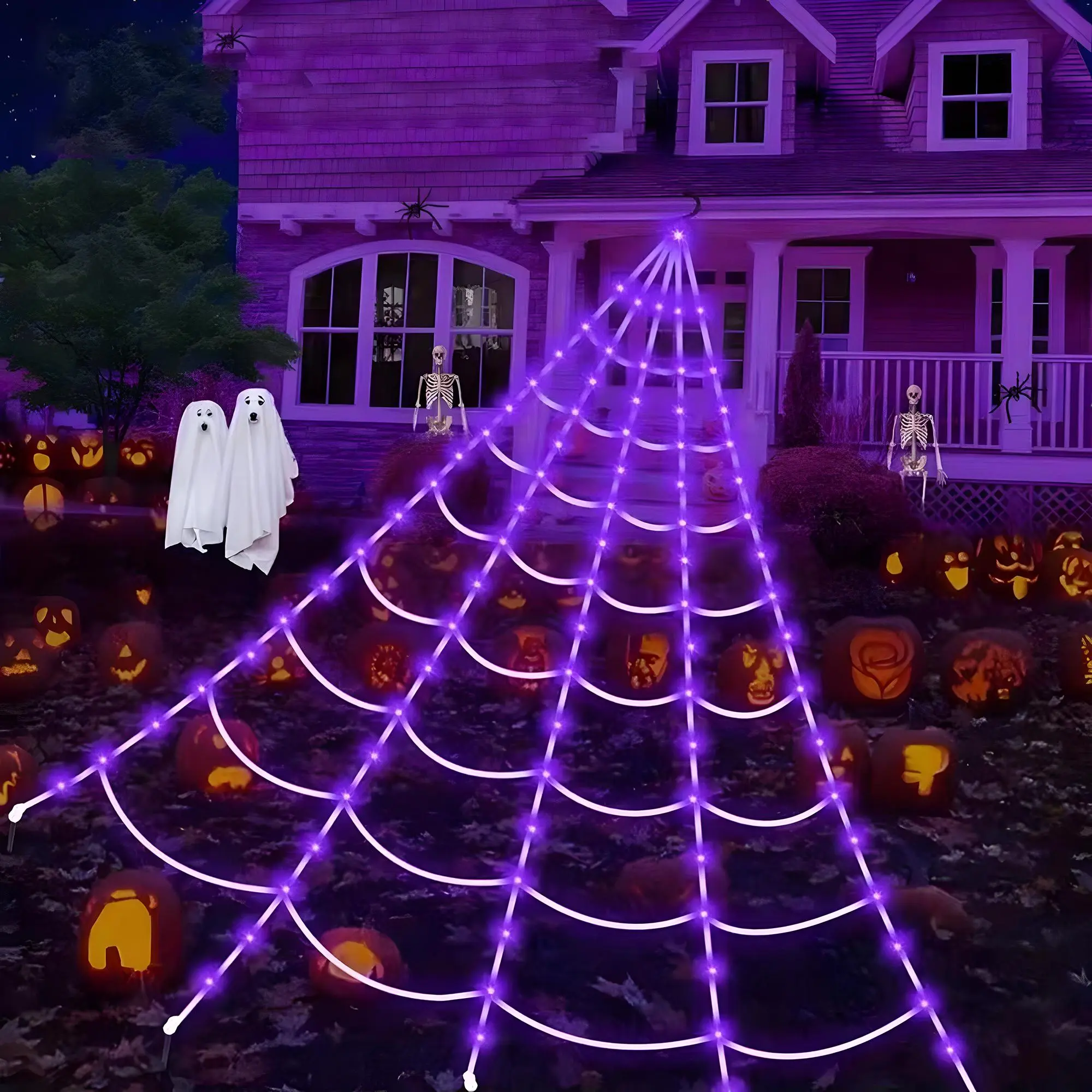 Purple Halloween Star Waterfall Hanging Light, Christmas Tree Decorative Light (Battery Required, without Battery), Christmas Garden Hanging Decor, Party Decor, Outdoor Decorative Lights