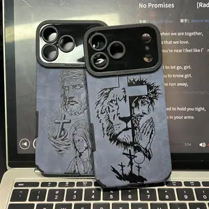Jesus Cross Fur Phone Case Suitable for iPhone 17 Air 16 15 14 13 12 11 Pro Max Plus X XS Max TPU Leather Anti Drop, Shockproof, Anti Slip Full Screen Protective Cover #QBJKTPYS1