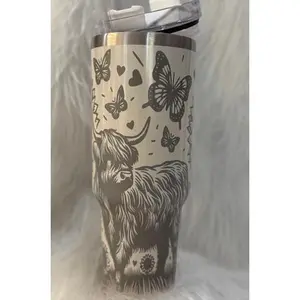 Highland Cow and Sunflowers 40 oz Laser Engraved Tumbler