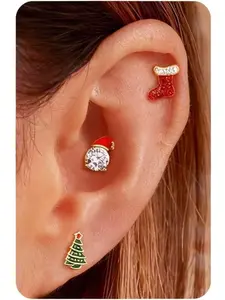3Pcs 16G 316 Surgical Steel Christmas Cartilage Earring CZ Tragus Piercing Jewelry Helix Studs Conch Piercing Jewelry Stud Earring for Women Men