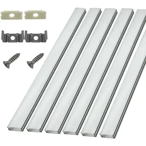 6-Pack 30cm/1ft 17.2x7mm Led Aluminum  System U Shape with Cover, Led Strip Light Diffuser with White End Caps and Mounting Clips Accessories for Under Counter Light Fixture for Indoor