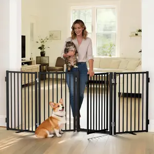 Dog Gate, Pet Gate Freestanding, 80''Extra Wide Dog Gate 32''Height Pet Playpen for Doorways, Foldable Dog Fence for Indoor & Outdoor, 4 Metal Panels, Extra Wide Pet Gate for Stairs, Hallways, Doorways, Deck, Yard